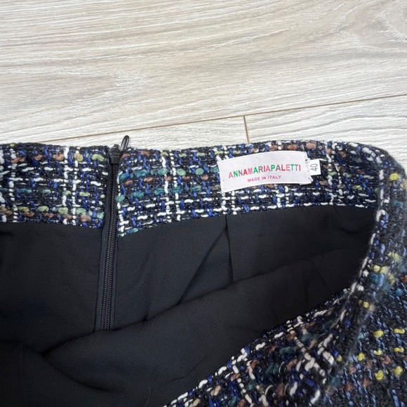 Anna Maria Paletti Italian Tweed Pencil Skirt Black Multi Color Business Size 40 - Picture 2 of 6